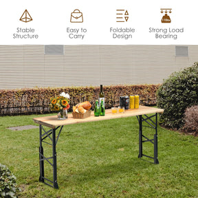 5.5FT Folding Picnic Table, Portable Outdoor Beer Table w/Umbrella Hole & 2 Adjustable Heights