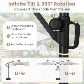 3 m Solar Offset Hanging Umbrella w/Base