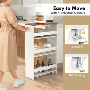 4-Tier Rolling Storage Cart, 20cm Slim Kitchen Cart on Wheels