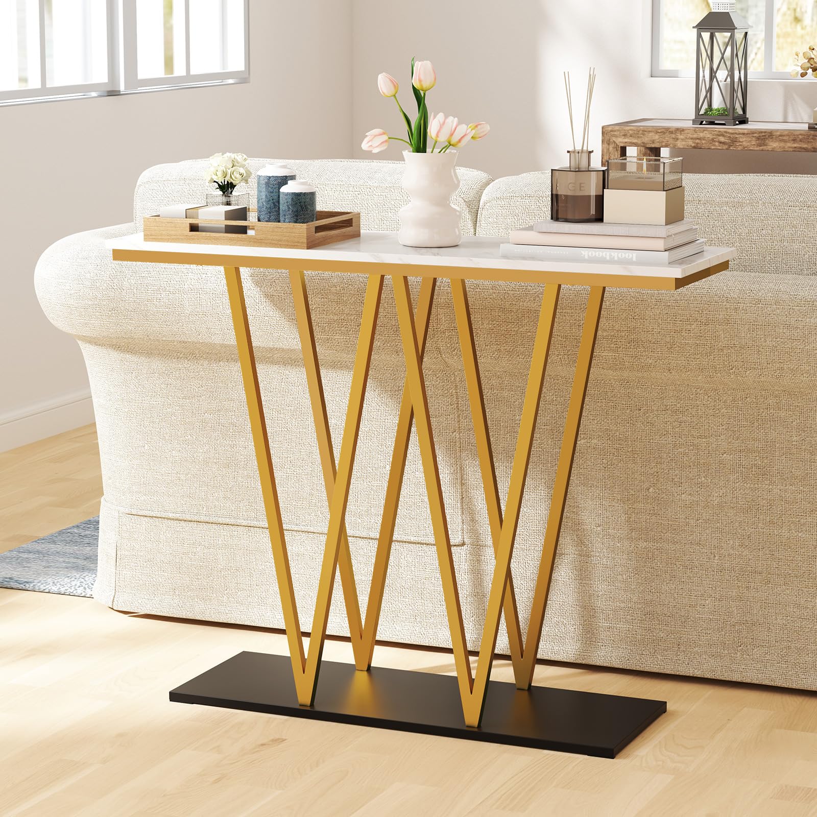 100cm Modern Console Table with Faux Marble Table