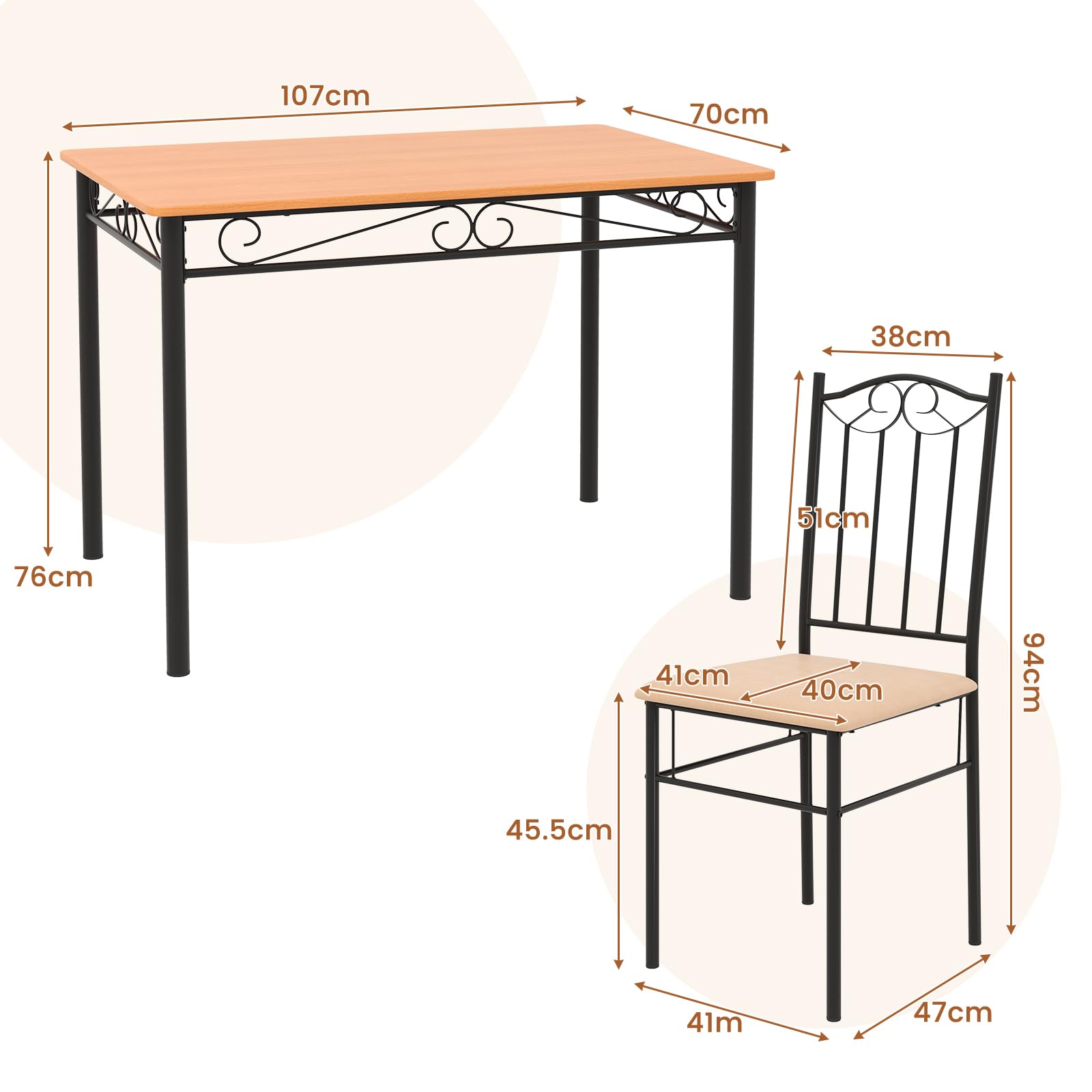 Giantex Dining Table Set for 4 Modern Rectangular Kitchen Table with 4 Cushioned Chairs