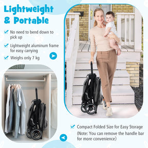 Lightweight Baby Stroller, Folding Infant Toddler Stroller w/Backrest, Storage Basket,Footrest & Canopy