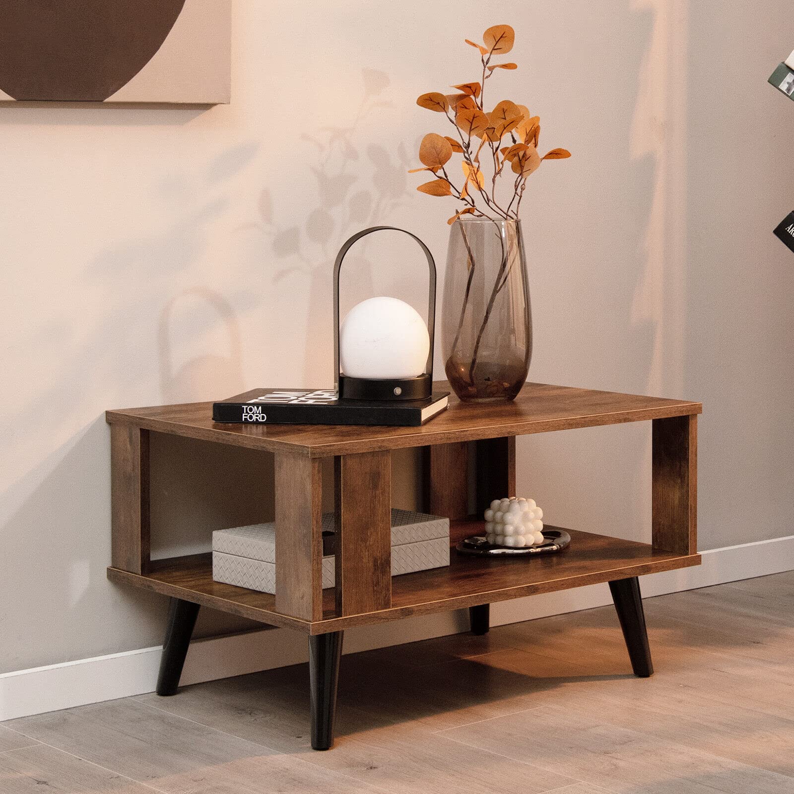 Giantex Coffee Table with Storage Shelf, 2-Tier Tea Table w/Supportive Legs