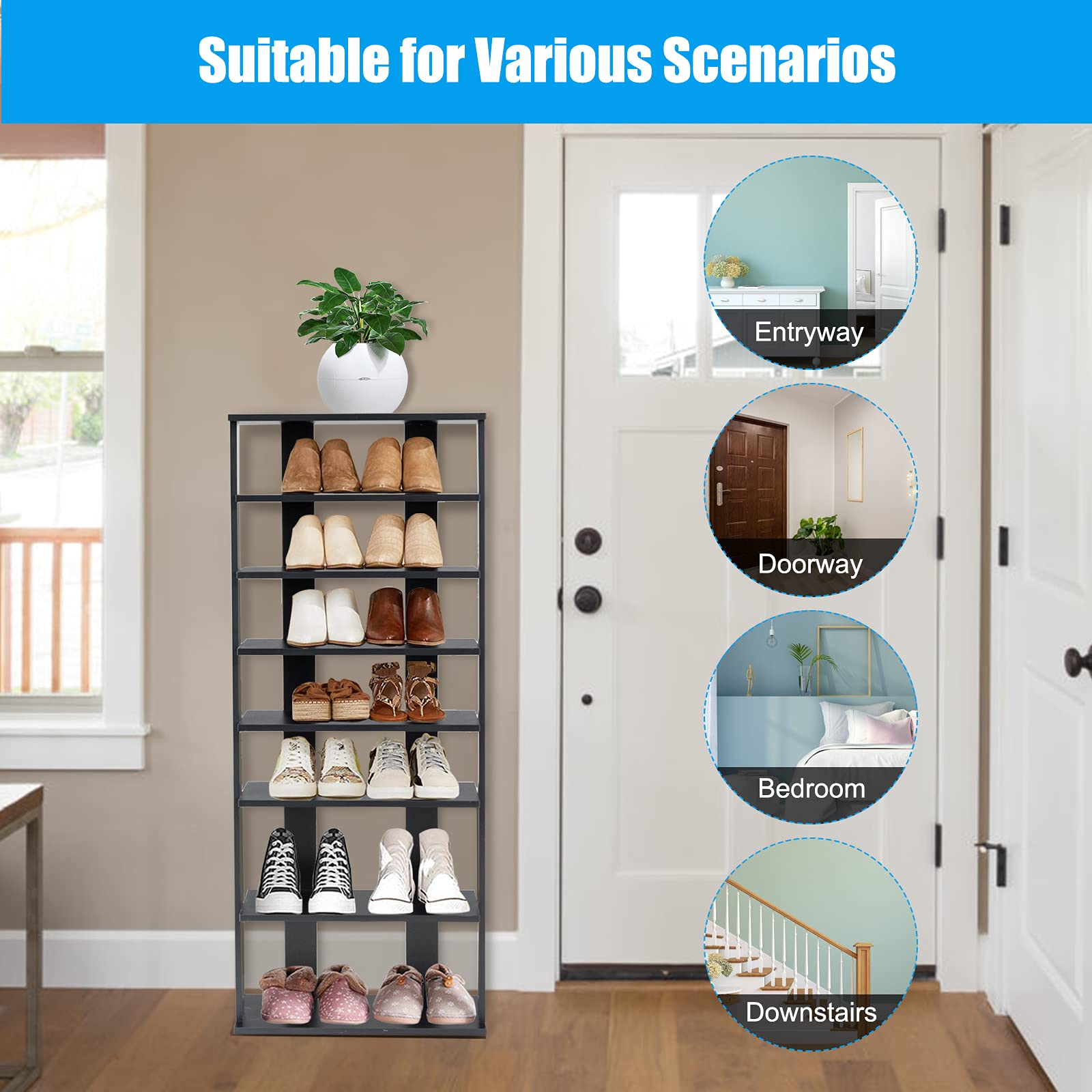 Giantex 7-Tier Wooden Shoe Rack, Shoe Storage Tower Multiple Layers, Detachable Board