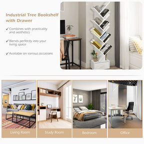Giantex 10-Tier Tree Bookcase, Floor Standing Bookshelf w/Drawer for CDs/Movies/Books