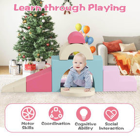 7-Piece Foam Climbing Blocks Soft PU Leather Play Gym