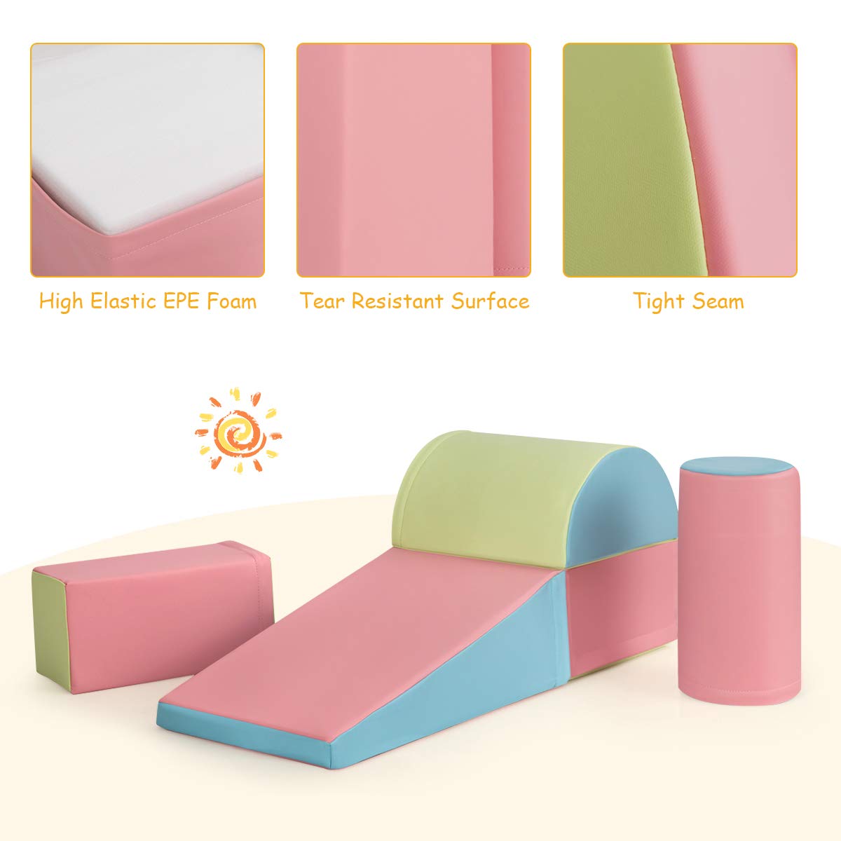 BABY JOY 5-Piece Kids Climb & Crawl Activity Playset, Lightweight Soft Foam Block Activity Play Structures