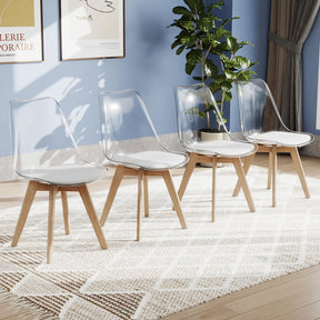 Set of 4 Clear Dining Chairs, Armless Modern Dining Chairs with Transparent Backrest