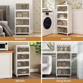Collapsible Closet Storage Organizer with Wheels for Bedroom Living Room, Easy Assembly (4-Tier)