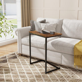 C-Shaped End Table, Vintage Accent Couch Table with Heavy-Duty Metal Frame