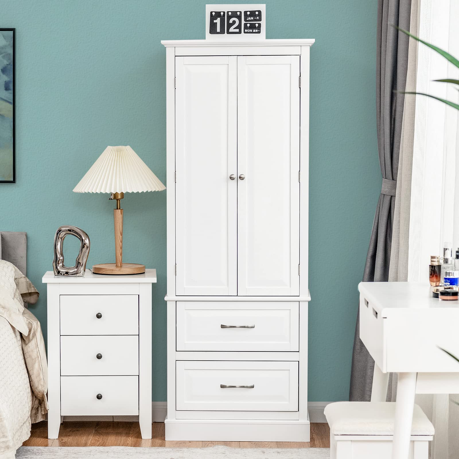 Giantex Kitchen Pantry Cabinet, 158cm Freestanding Floor Cupboard w/ 2-Door Cabinet & 2 Spacious Drawers, White