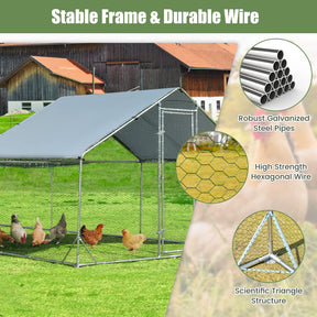 Large Metal Chicken Coop, Walk-in Poultry Cage Hen Rabbit Run House with Waterproof & Sun-Proof Cover