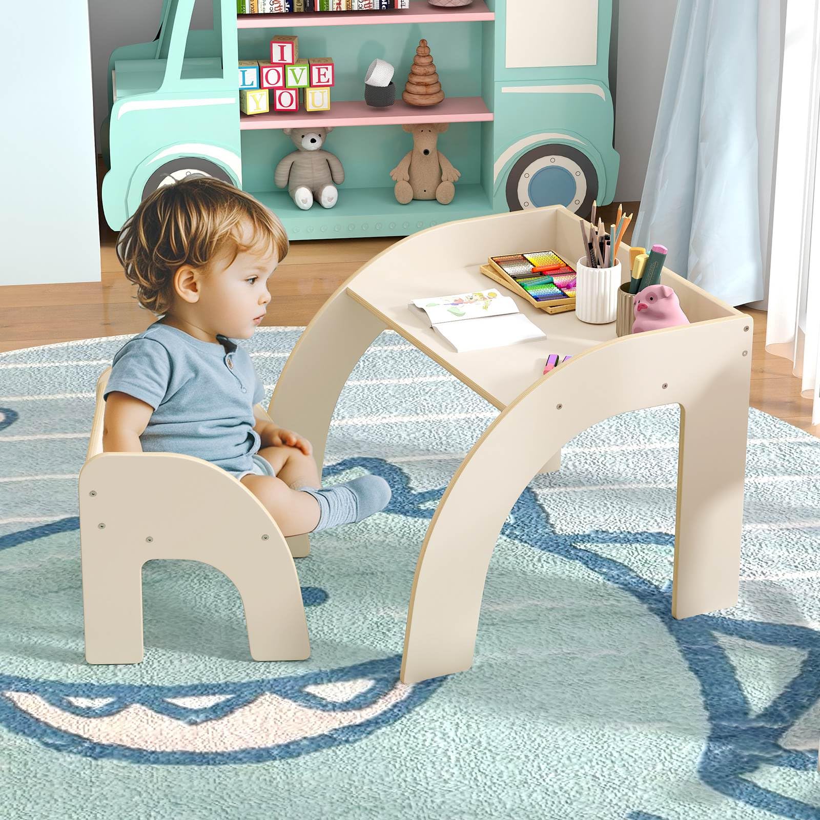 Kids Table and Chair Set Space-saving Activity Desk and Chair Set for Playroom