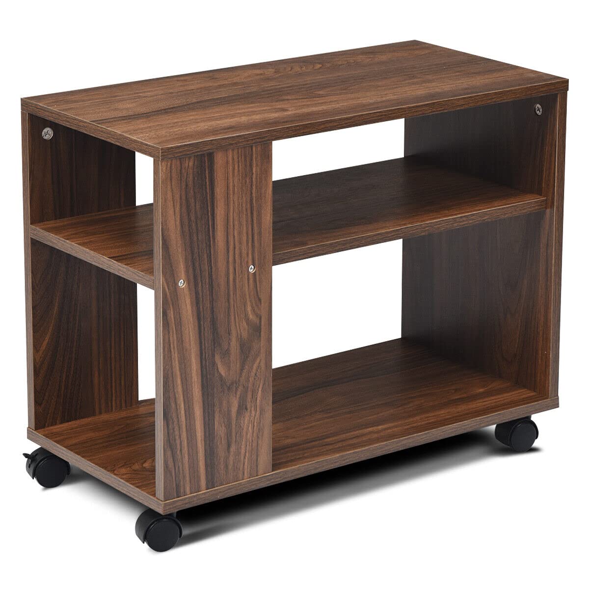 Giantex 3-Tier Side Table with Storage Shelf, Sofa Side Table with Wheels for Small Spaces, Industrial Nightstand