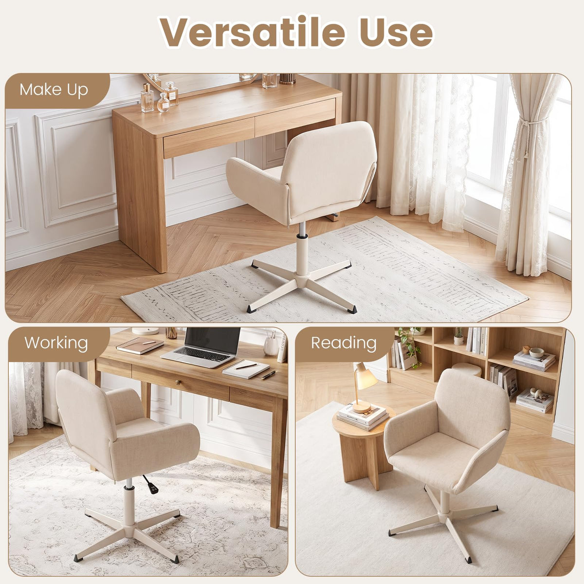 Vanity Chair with Back, 360° Swivel Armchair w/ Adjustable Height