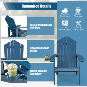 Adirondack Chair, HIPS Adirondack Chair w/Cup Holder, Realistic Wood Grain, Weather Resistant Outdoor Chair for Patio