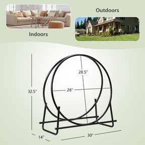 30" Tubular Steel Log Hoop Firewood Storage Rack Holder Round Display