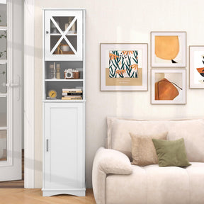 Tall Bathroom Cabinet Freestanding Storage Cupboard Narrow Corner Floor Cabinet