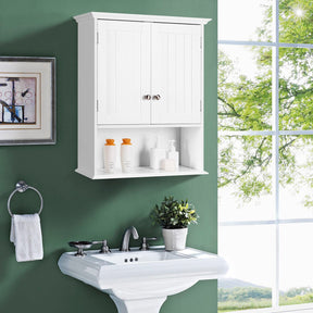 Giantex Bathroom Wall Cabinet, Wooden Hanging Cabinet w/Doors & Shelves, White