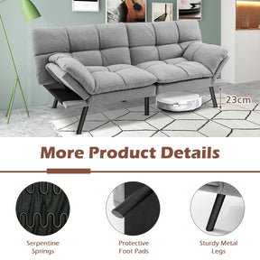 Convertible 3 Seater Sofa Bed, Memory Foam Futon Couch Bed w/Adjustable Backrest & Armrests