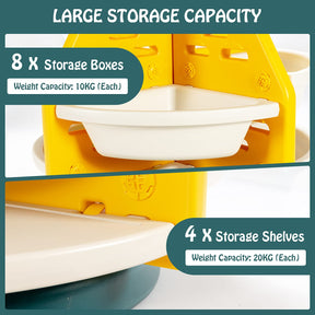 BABY JOY Kids Toy Storage Organiser, 3-Tier 360° Rotating Toy Shelf w/ 8 Bins & 4 Shelves