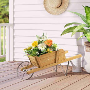 Wooden Wagon Planter, Small Wheelbarrow Wagon Flower, Indoor & Outdoor Raised Bed W/ 9 Magnetic Accessories