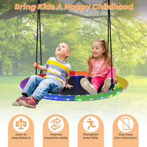 40”/100CM Saucer Tree Swing with LED Lights, Indoor Outdoor Saucer Swing for Kids Adults w/Adjustable Multi-Strand Hanging Ropes
