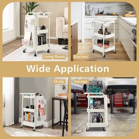 Giantax 3-Tier Rolling Cart, Utility Storage Organizer Cart w/ Dual DIY Pegboards, 2 Baskets