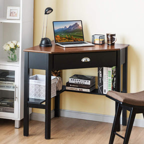 Giantex Wood Corner Computer Desk, Compact Writing Table w/Drawer & Shelves