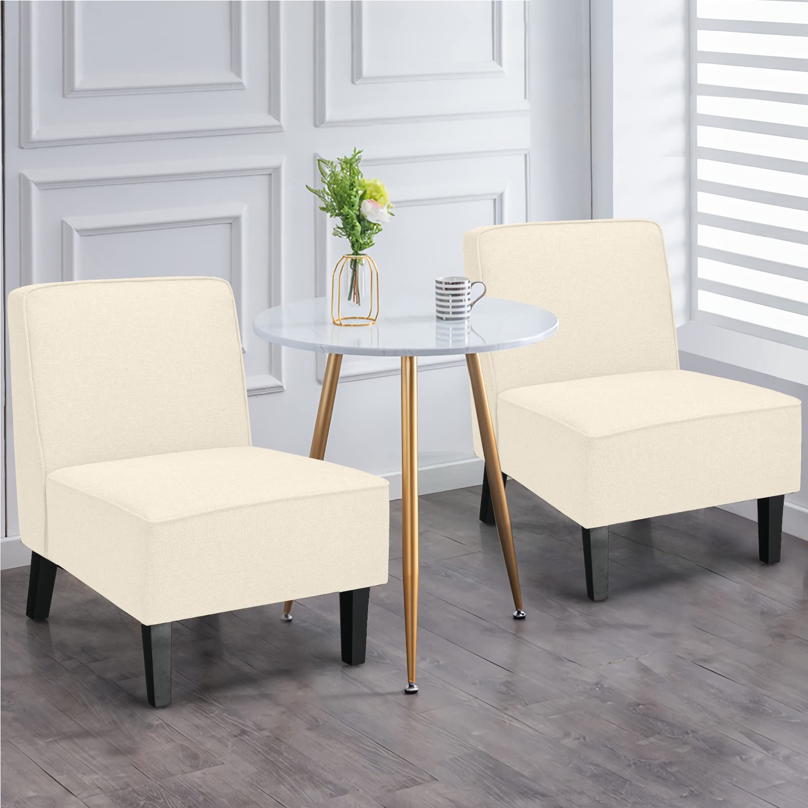 Giantex Upholstered Accent Chair, Linen Fabric Single Sofa Armless Chair