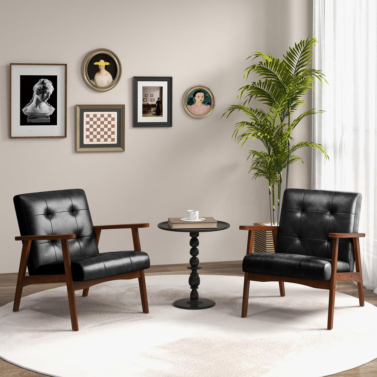Giantex Mid Century Modern Accent Chair, Living Room Arm Chair with Solid Rubber Wood Frame