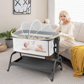 4 in 1 Rocking Baby Bassinet, Newborn Infant Bedside Sleeper w/6 Adjustable Heights