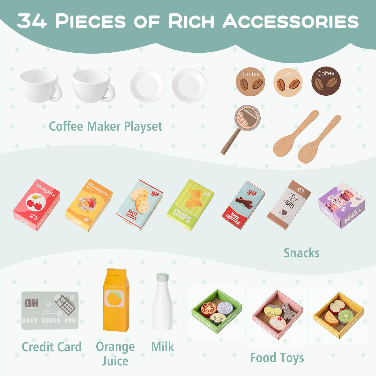 HONEY JOY Kids Grocery Store Playset, Wooden Pretend Play Supermarket w/Vending Machine