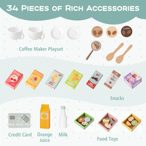 HONEY JOY Kids Grocery Store Playset, Wooden Pretend Play Supermarket w/Vending Machine
