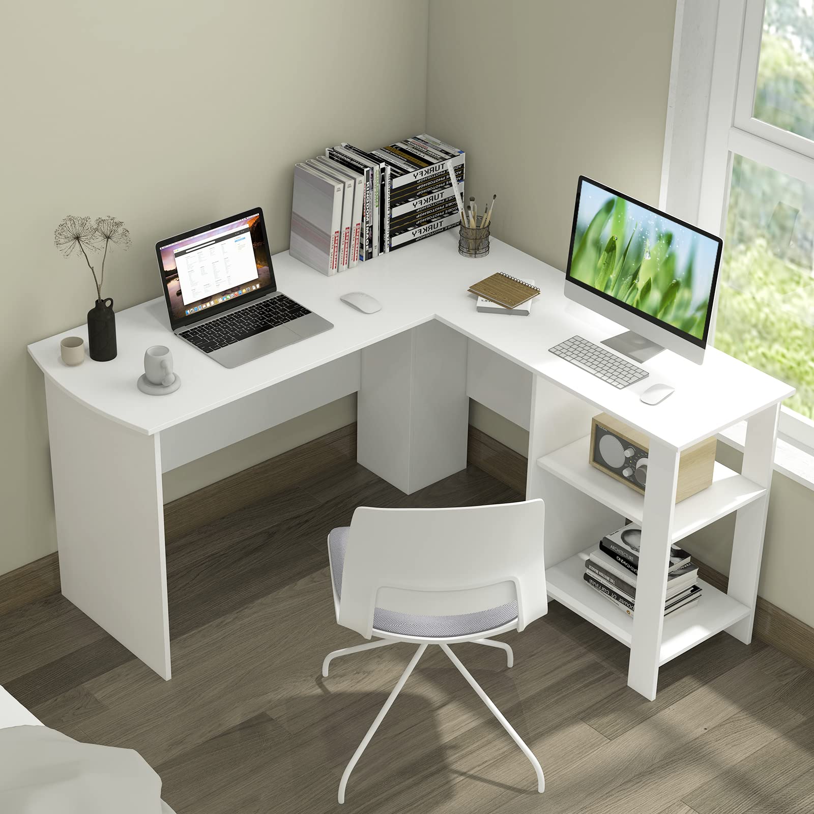 Large L-Shaped Computer Desk, Modern Home Office Writing Desk Workstation
