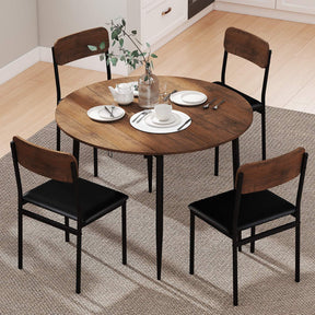 5-Piece Dining Table Set for 4 People, Extendable Round Kitchen Table w/Drop Leaf Tabletop