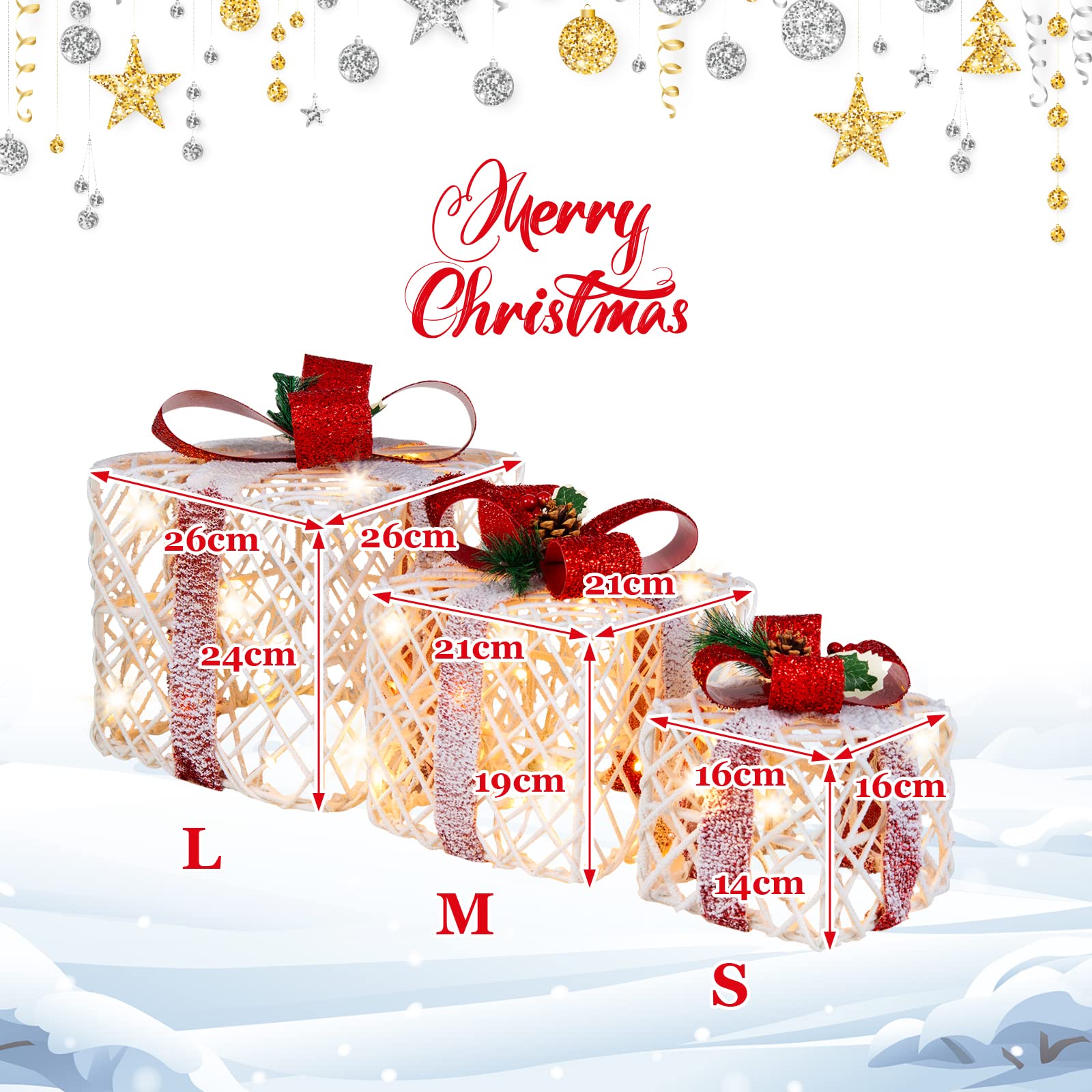 Set of 3 Gift Boxes Christmas Lighted Decoration with 6 Hours Timing Function