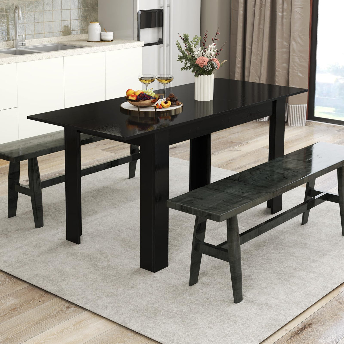 Extendable Dining Table Kitchen Industrial Table w/ Adjustable Tabletop