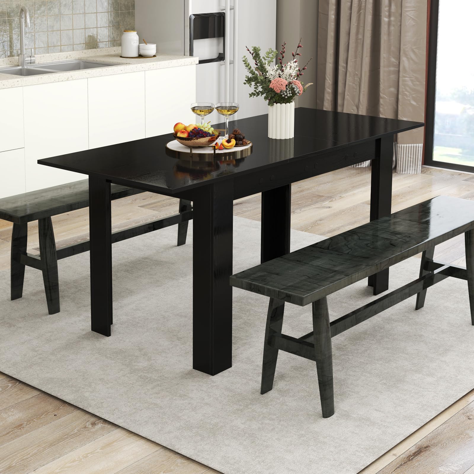 Extendable Dining Table Kitchen Industrial Table w/ Adjustable Tabletop