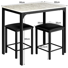 3 Pcs Dining Table and Chairs Set Modern Kichten Table w/Faux Marble Tabletop 2 Chairs Contemporary