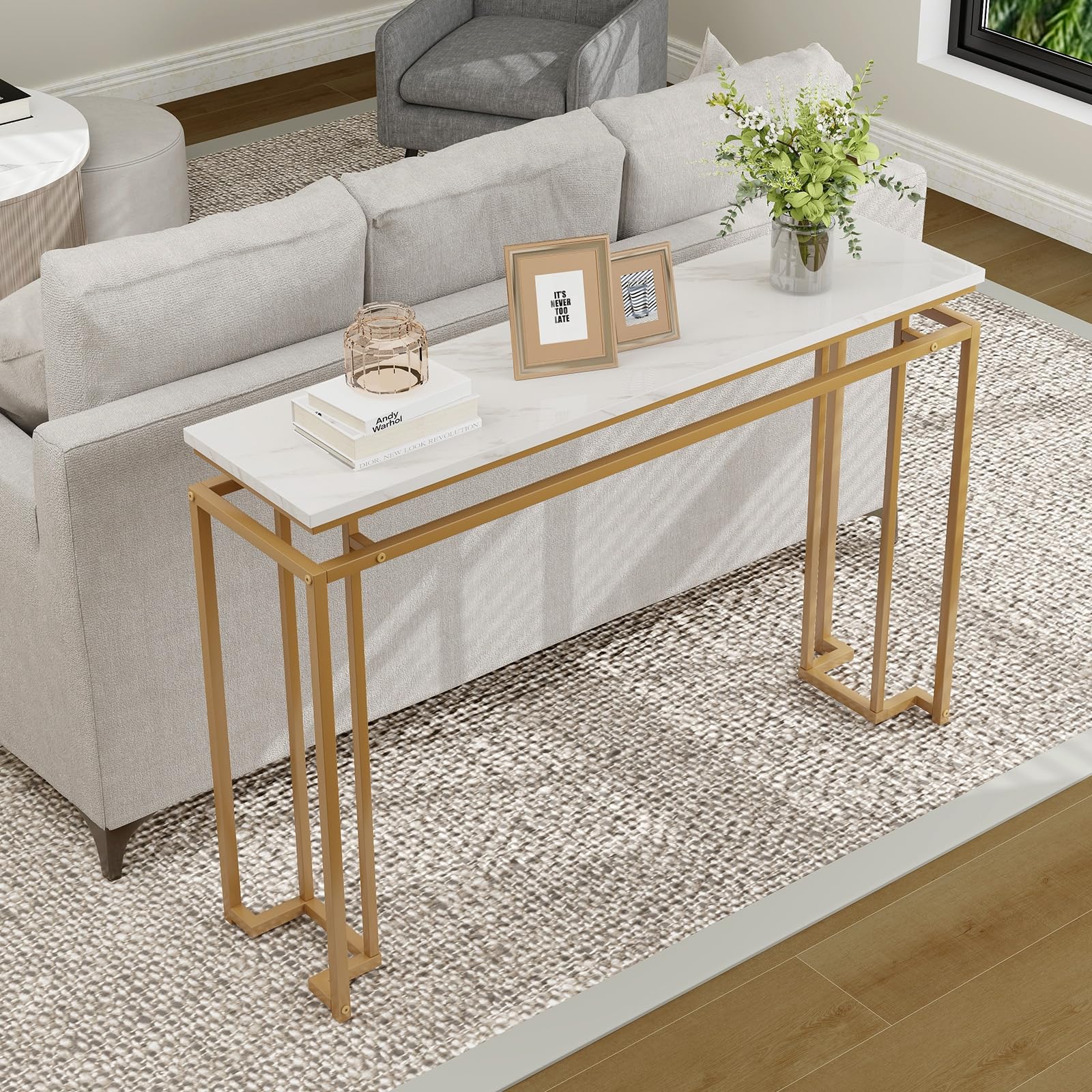 Giantex 120cm Faux Marble Top Console Table