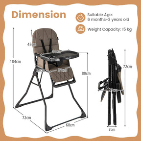 Foldable High Chair, Easy Clean Compact Highchair with Removable Adjustable Tray and PU Seat Cushion