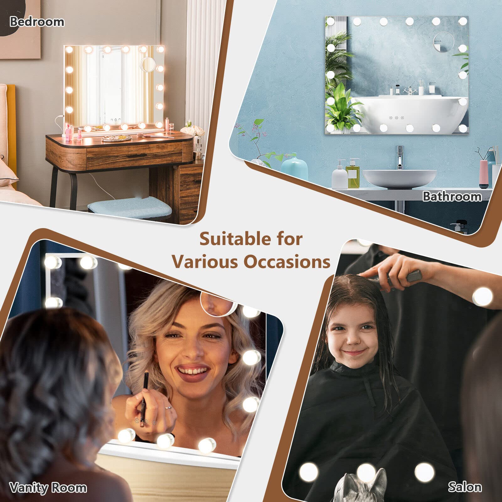 Giantex 65cm Vanity Mirror with Lights, Large Makeup Mirror with 18 Dimmable LED Bulbs, Wall-Mounted