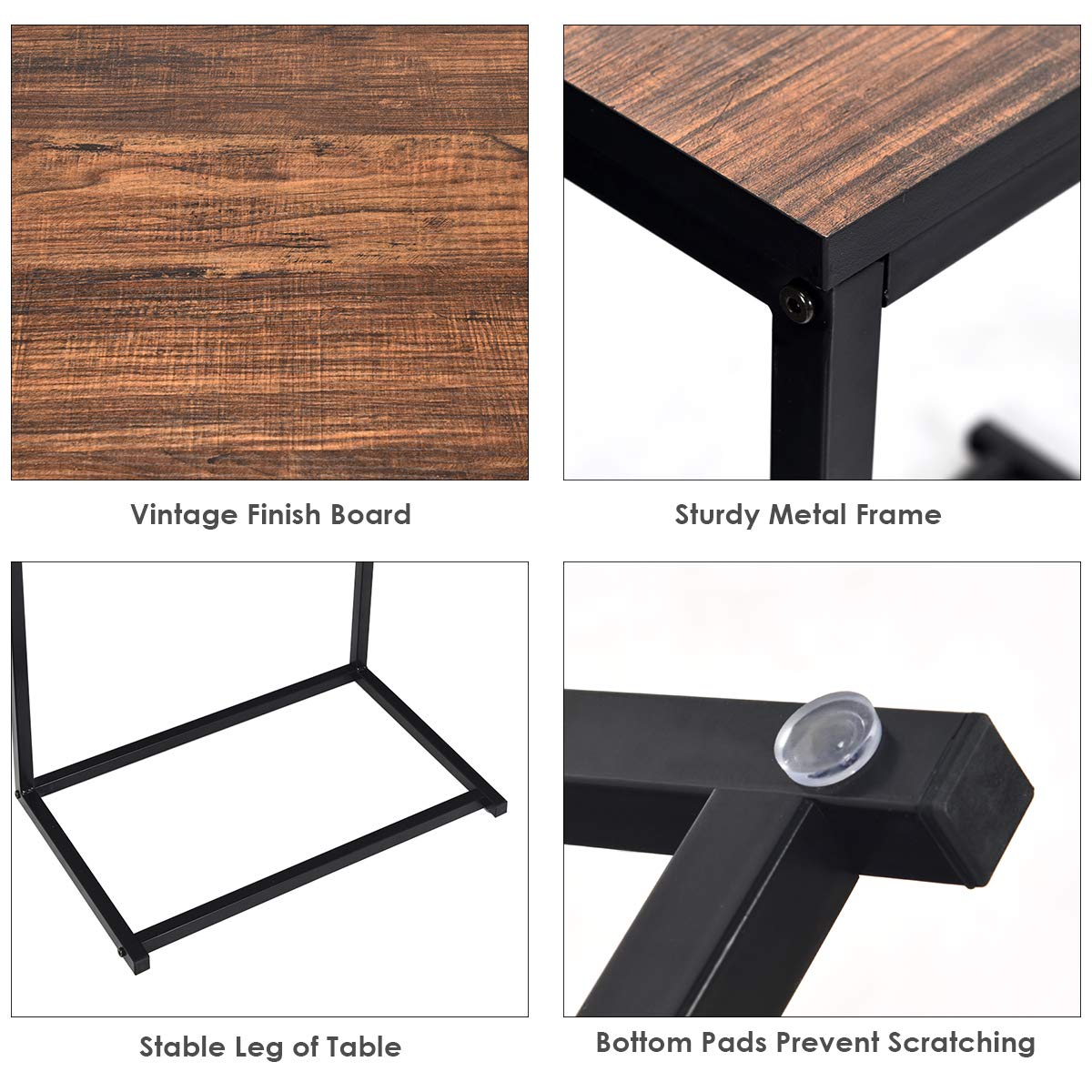 Snack Side Table, C-Shaped End Table for Sofa Couch, Bed, Wood Look Finish and Steel Frame, Space-Saving for Small Spaces