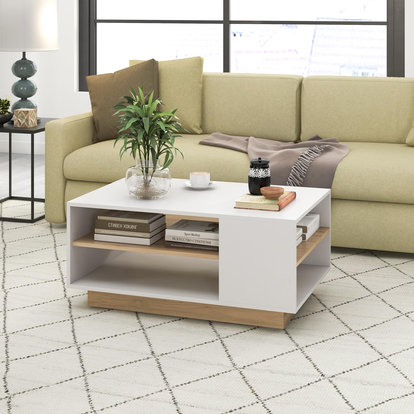 3-Tier Square Coffee Table Tea Table 90cm Cocktail Table Industrial Accent Table