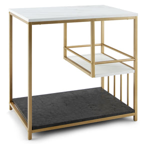Giantex White Marble Side Table, 3-Tier End Table w/Golden Polished Steel Frame, Marble & Golden