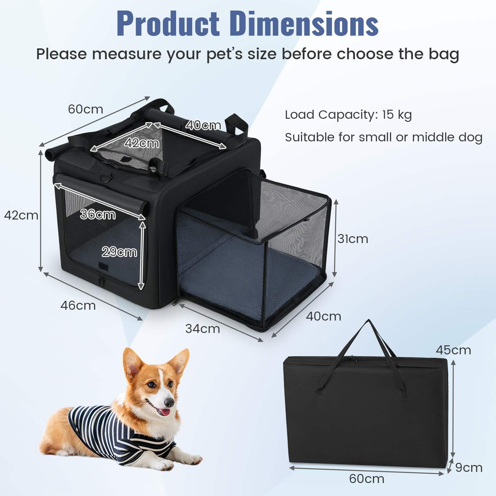 Folding Soft Dog Crate, Portable and Foldable Pet Carrying Bag