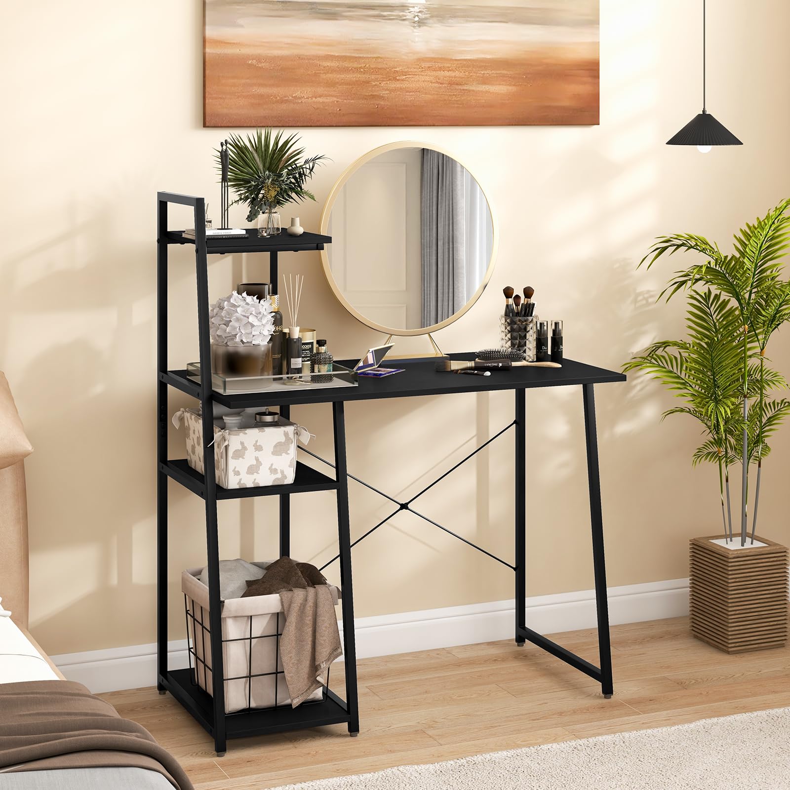 Computer Desk Study Writing Desk Workstation w/ Bookshelf Host Stand Home Office