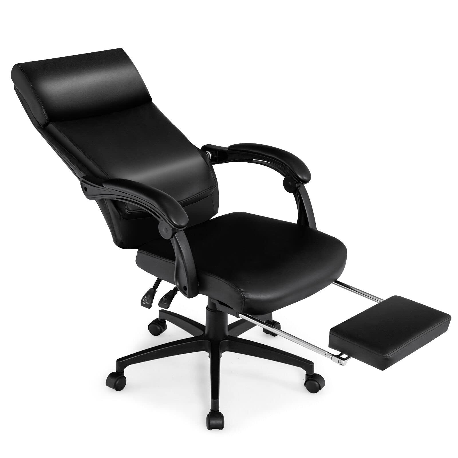 Giantex Ergonomic Executive Office Chair, High Back Leather Reclining Chair w/Headrest, Black