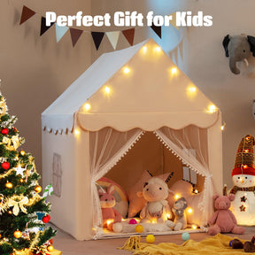 Kids Play Tent, Large Playhouse with Star Ornaments, Washable Mat, Windows